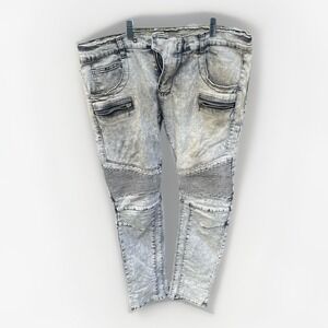 Balmain Paris Men's 34 x 34 Moto Biker slim stretch Light Stonewashed Jeans